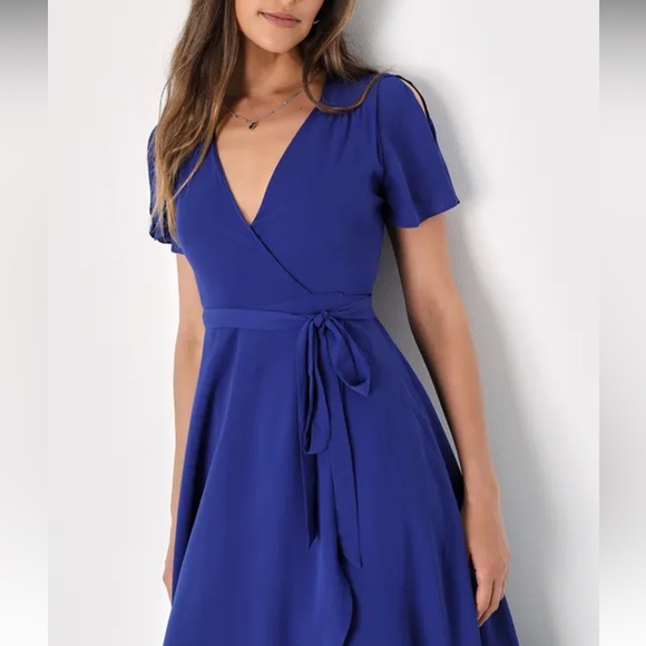 Lulu’s Rise to the Occasion Royal Blue Midi Wrap Dress - Picture 3 of 10